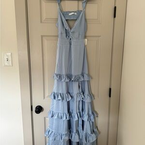Altar'd State Blue Tiered Ruffle Maxi Sundress